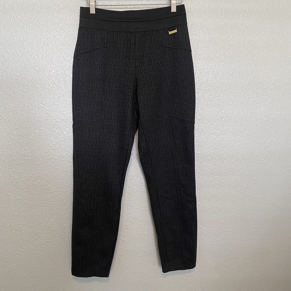Marc New York Pinstripe Tapered Slacks Medium Black Pull On